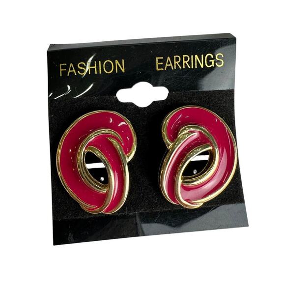 None and/or Unknown Jewelry - New Vintage 80s Red Knot Earrings Loveknot Statement Abstract 1" Pierced Retro